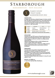 Rich pinot noir wine from Marlborough, New Zealand, crafted by Starborough Wines, showcasing vibrant fruit, balanced acidity, and elegant aromas for premium wine lovers.