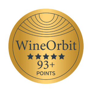 Rich gold WineOrbital award medal with five stars and 93+ points, symbolizing top quality wine recognition from Starborough Wines.